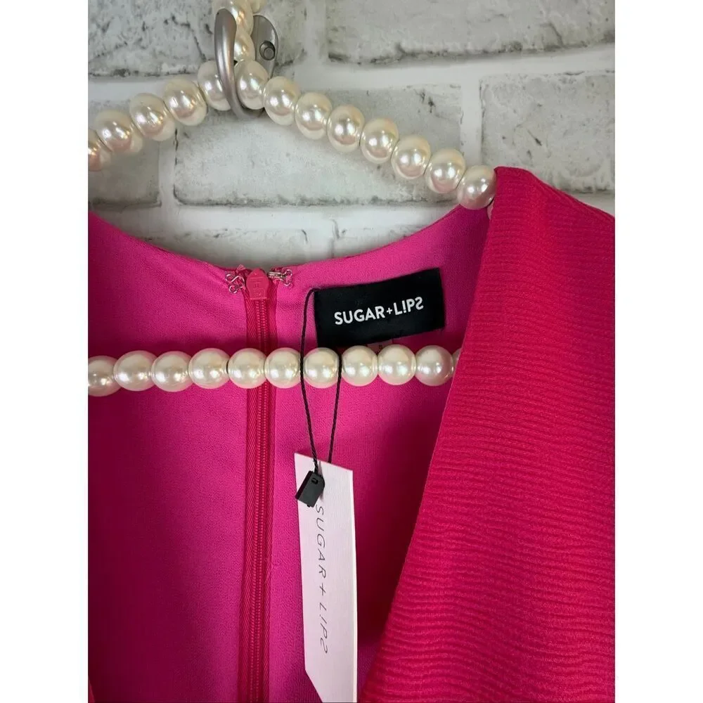 Sugar Lips Jumpsuit Wide Leg Size Small Hot Pink Fitted Trendy Spring - Picture 5 of 9